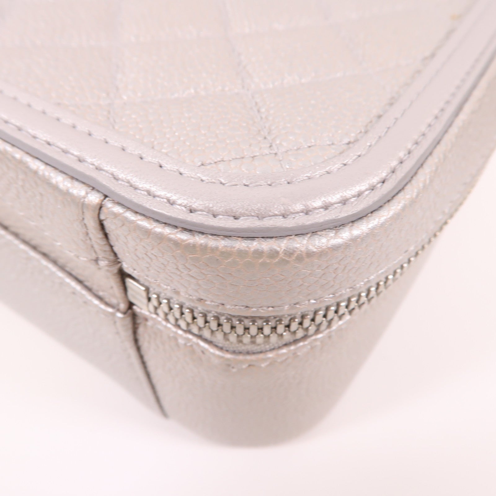 CHANEL SHW Vanity Case Chain 2 Way Bag Calfskin Leather Silver