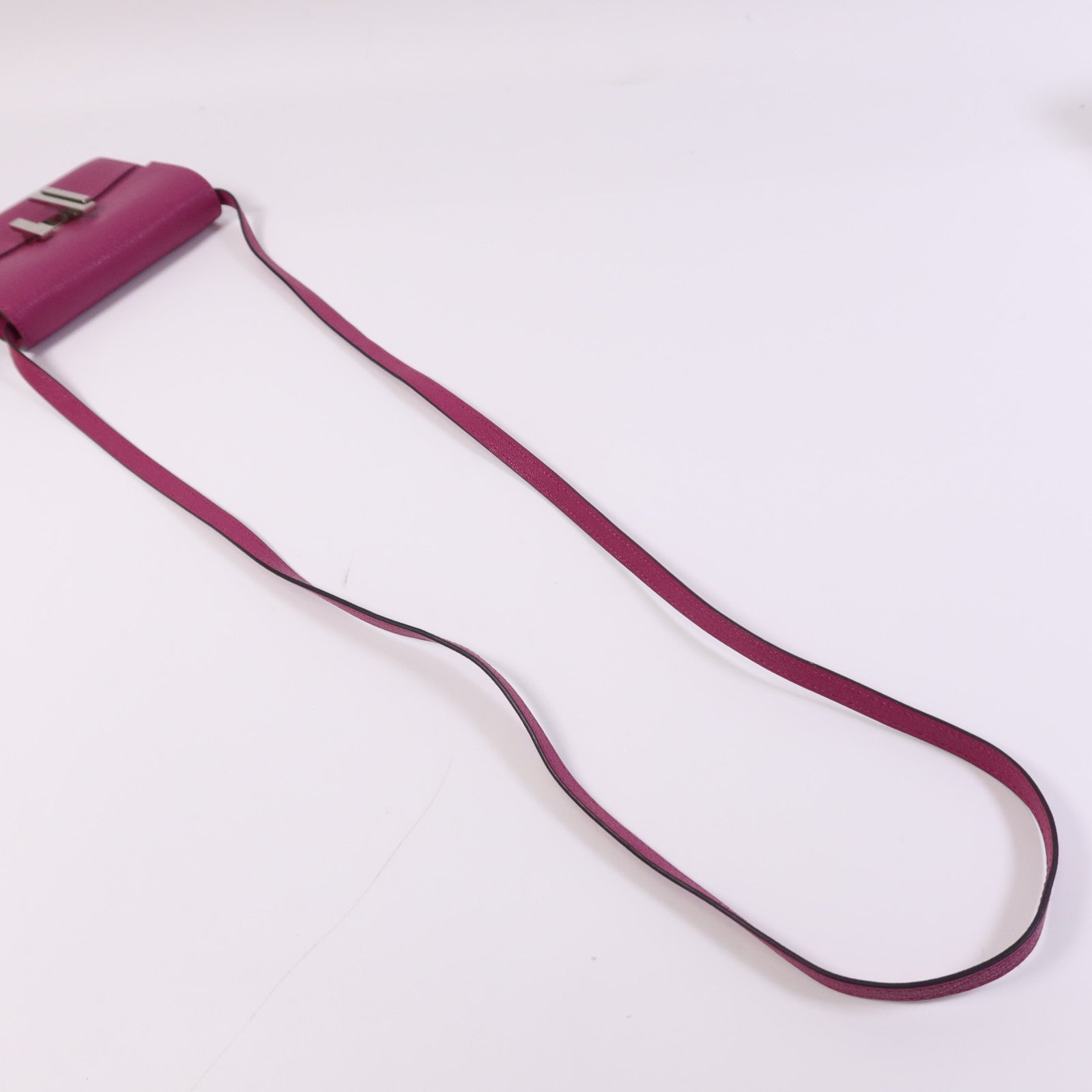 HERMES Chevre皮革Cinhetic To Go Wallet銀扣肩背袋Anemone