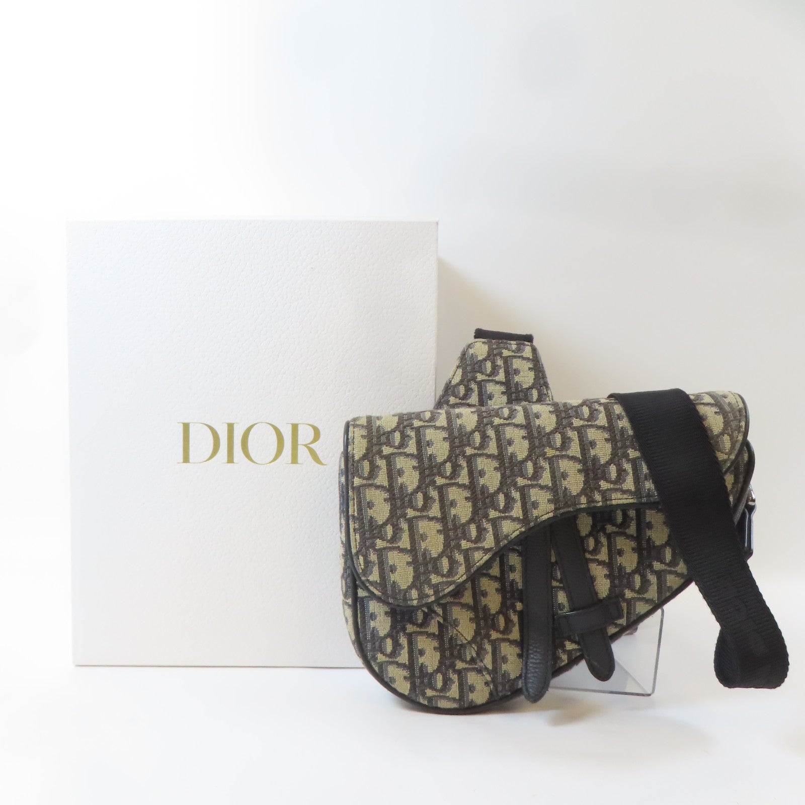 Dior 【激減優惠】帆布Saddle Oblique Jacquard銀扣肩背袋淺褐色/藍色