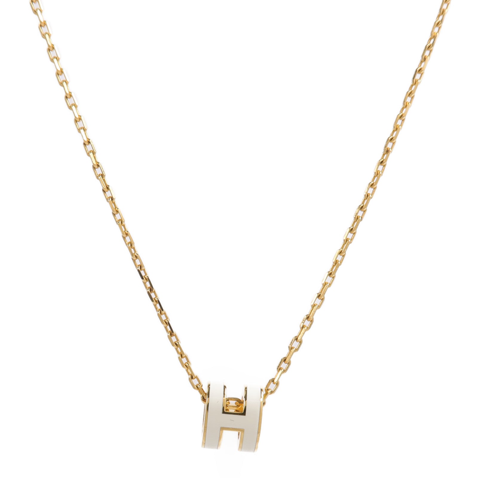 HERMES 金屬Mini Pop H Necklace項鍊Blanc