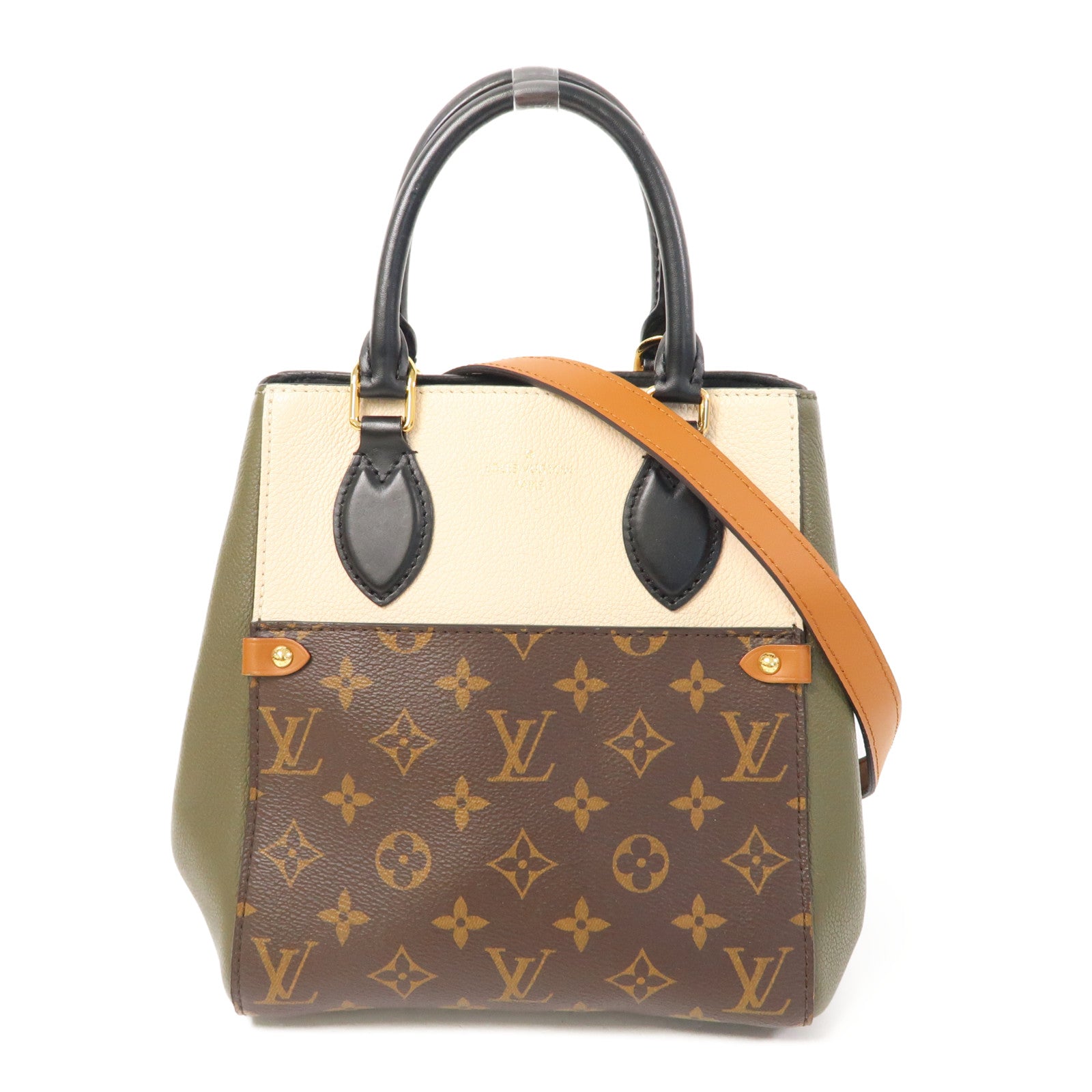 LOUIS VUITTON Monogram Fold Tote金扣手挽肩背兩用袋啡色/綠色