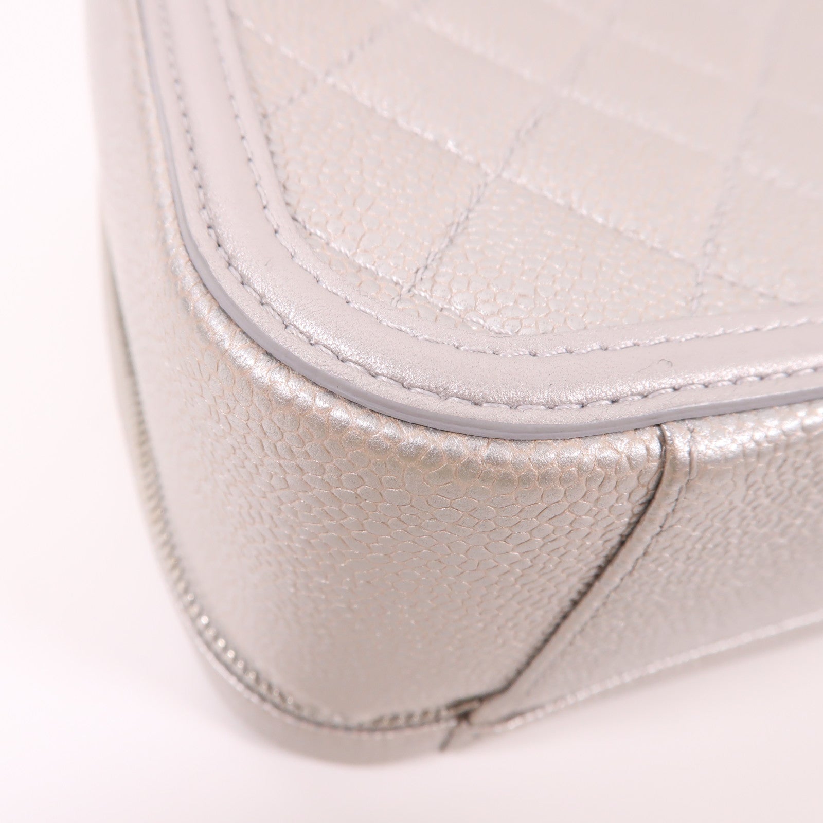 CHANEL SHW Vanity Case Chain 2 Way Bag Calfskin Leather Silver