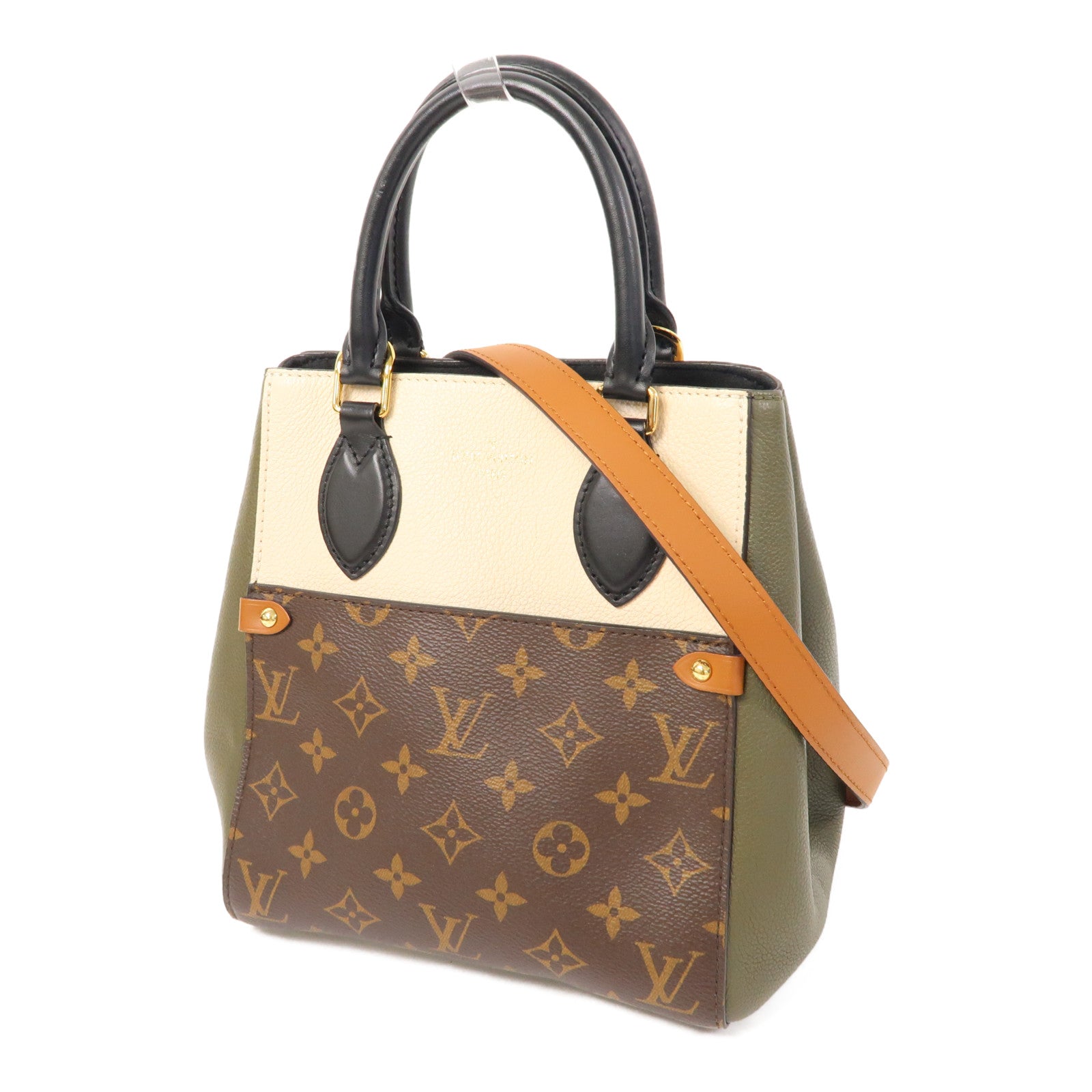 LOUIS VUITTON Monogram Fold Tote金扣手挽肩背兩用袋啡色/綠色