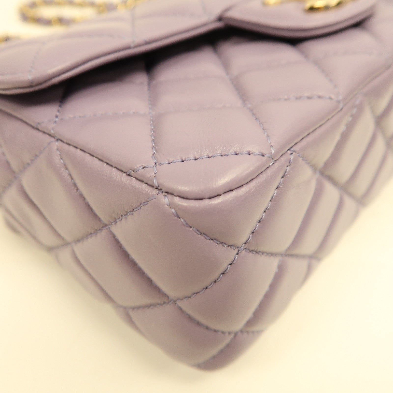 CHANEL 菱格羊皮皮革Mini Flap with Top Handle金扣手挽肩背兩用袋紫色