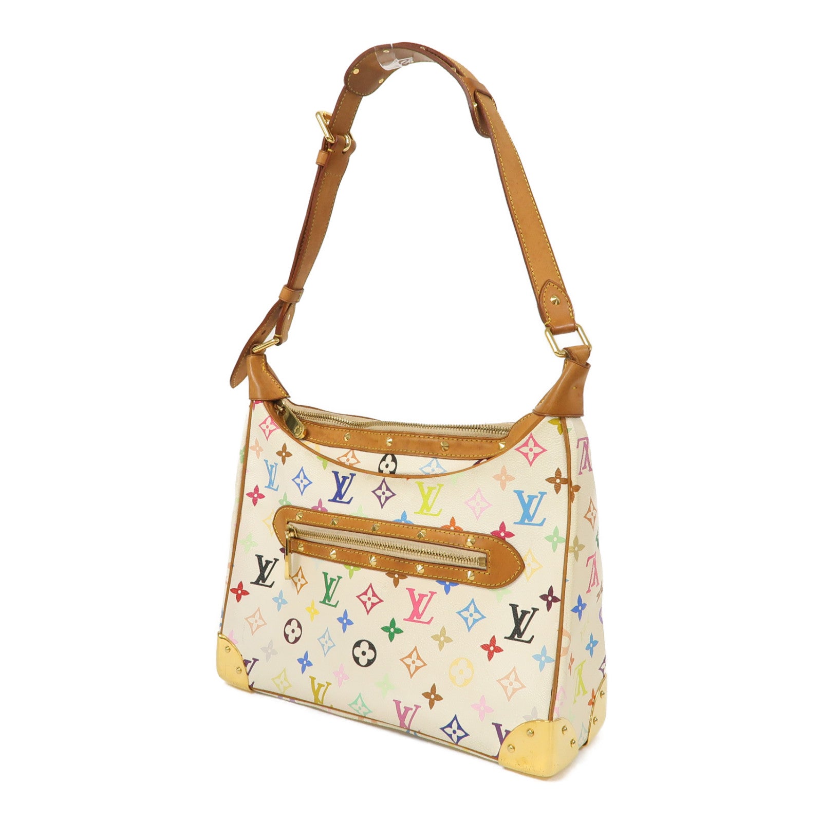 LOUIS VUITTON Monogram Multicolore Boulogne金扣肩背袋白色