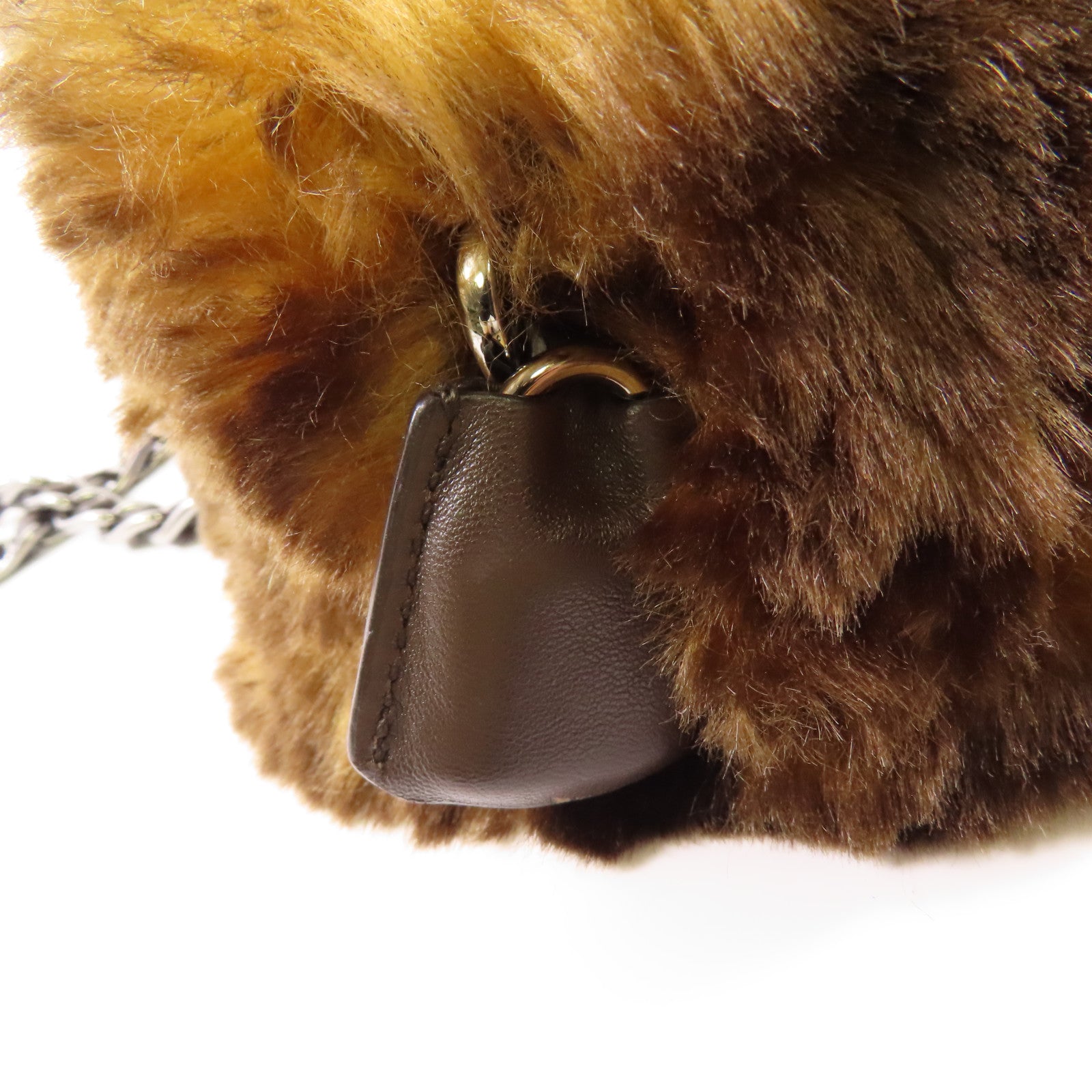 PRADA 合成毛皮Shoulder Bag銀扣鏈帶肩背袋