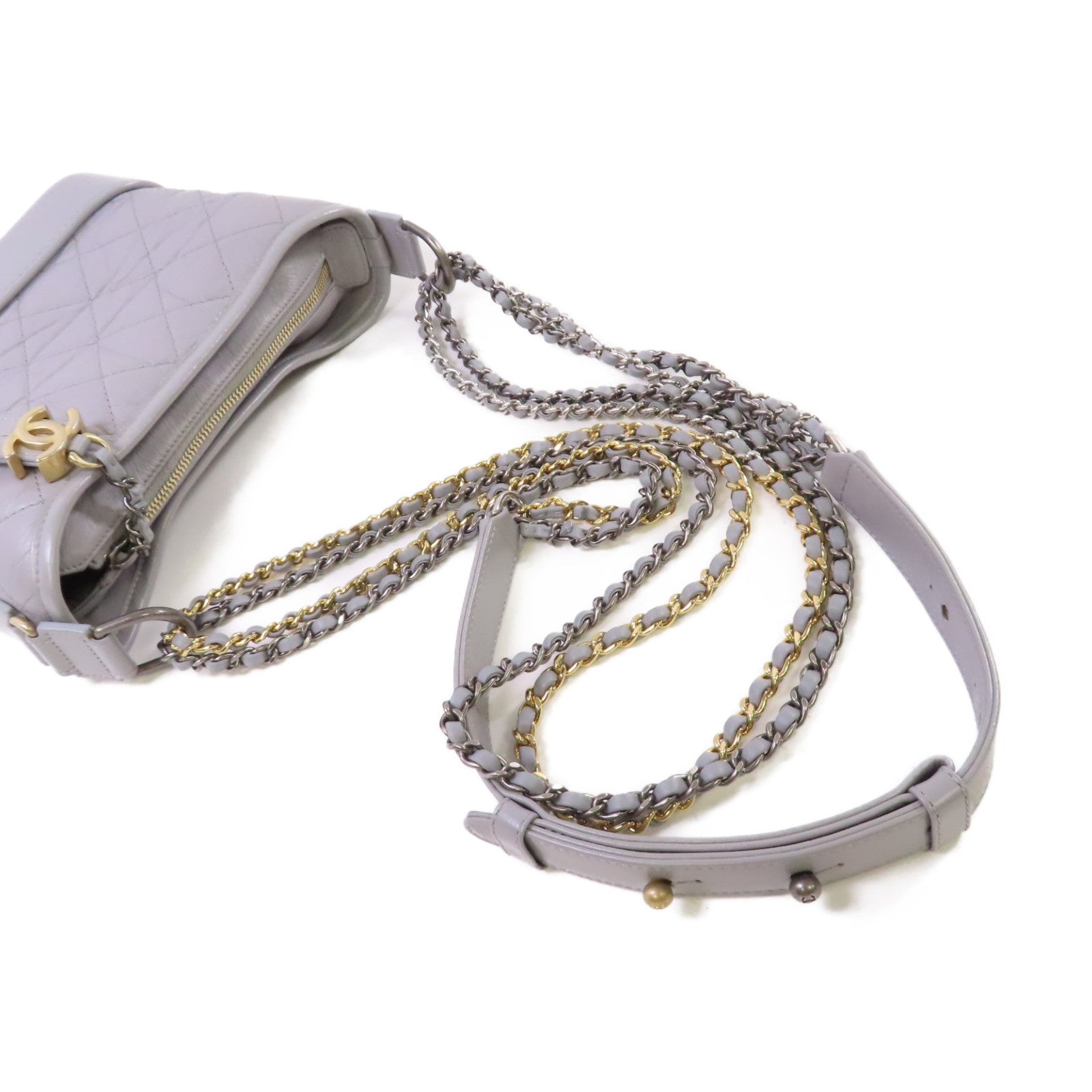 CHANEL 【激減優惠】菱格牛皮皮革Gabrielle Small Chain Shoulder Bag鏈帶肩背袋灰色
