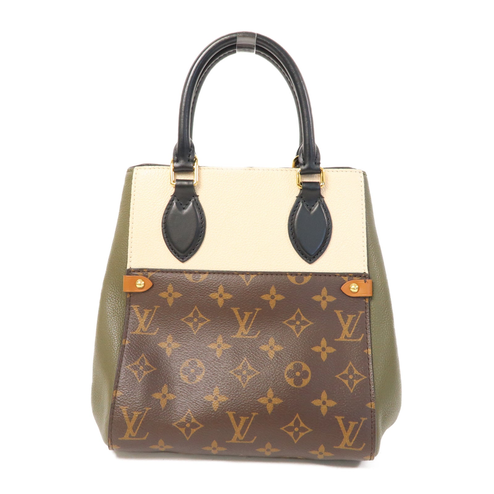 LOUIS VUITTON Monogram Fold Tote金扣手挽肩背兩用袋啡色/綠色