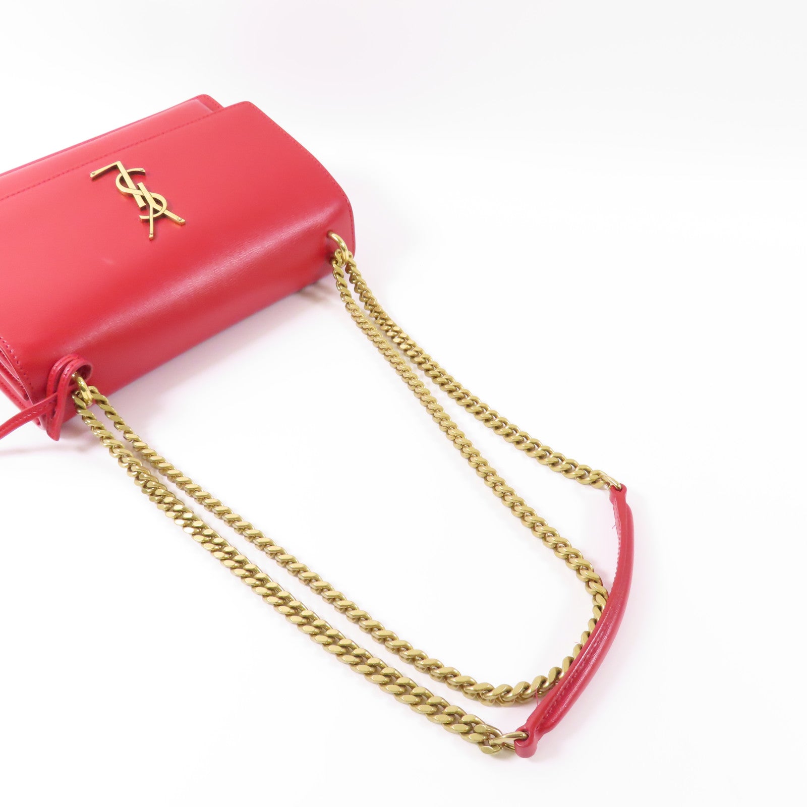 SAINT LAURENT 牛皮皮革Chain Shoulder金扣鏈帶肩背袋紅色