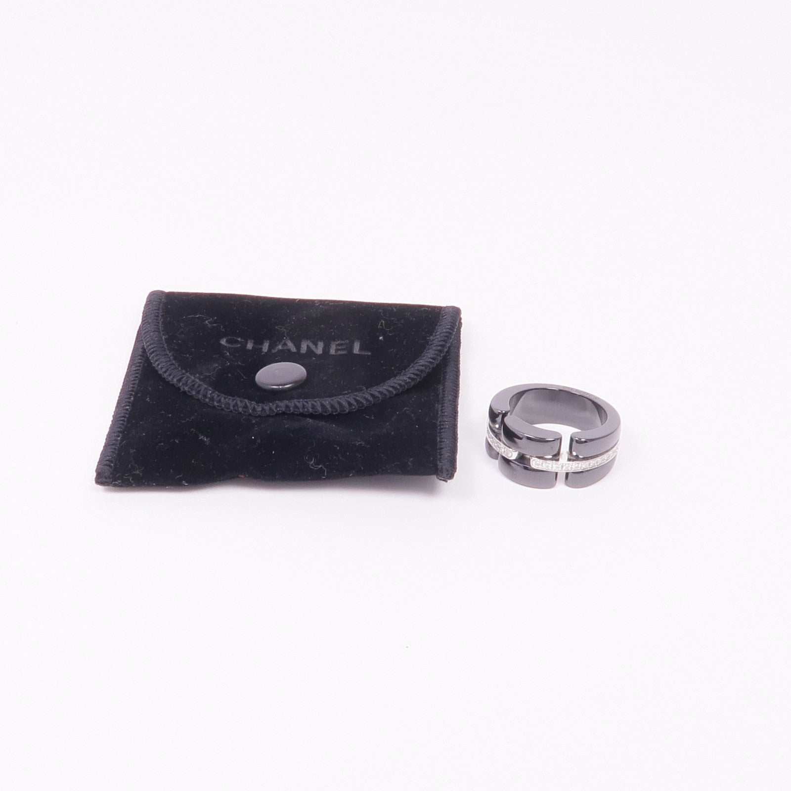 CHANEL 18K白金/陶瓷Ultra Ring鑽石戒指US#6.25