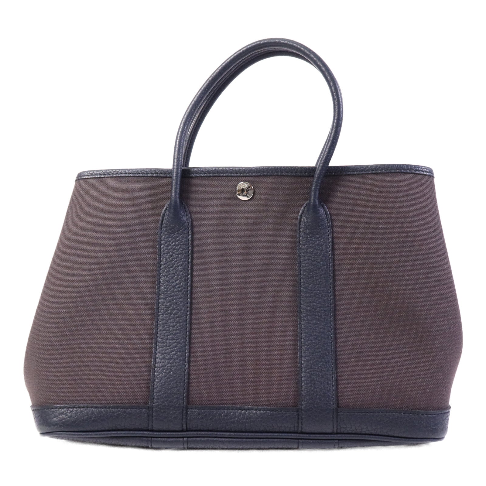 HERMES 帆布Garden Party TPM銀扣手挽袋Bleu Nuit/Ebene