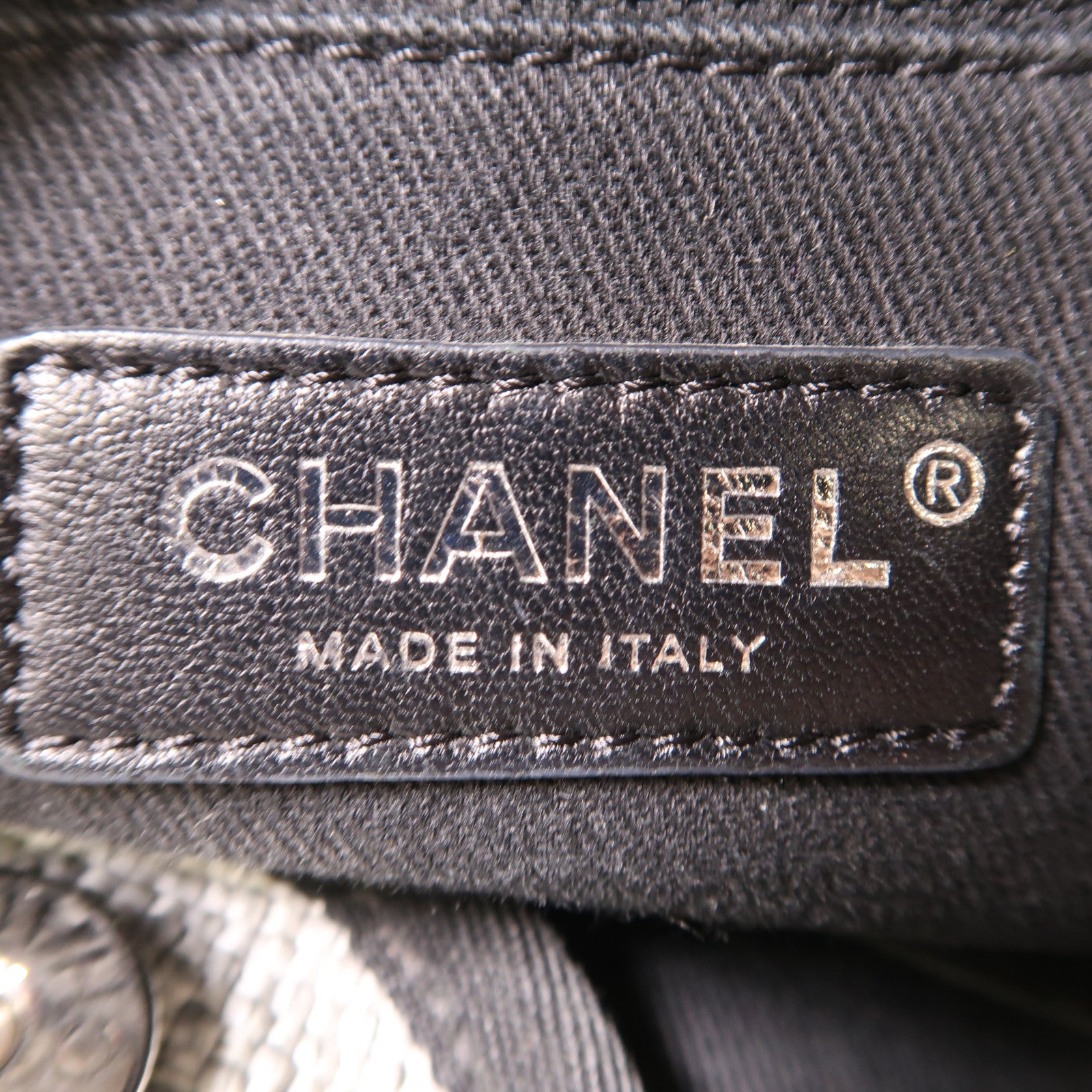 CHANEL Straw Deauville Tote銀扣手挽肩背兩用袋灰色/黑色