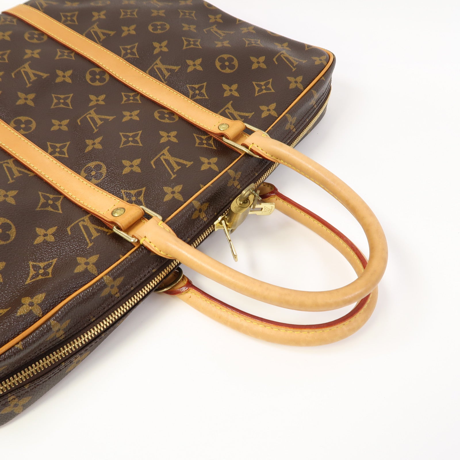 LOUIS VUITTON Monogram Porte-Documents Voyage PM金扣公事包啡色