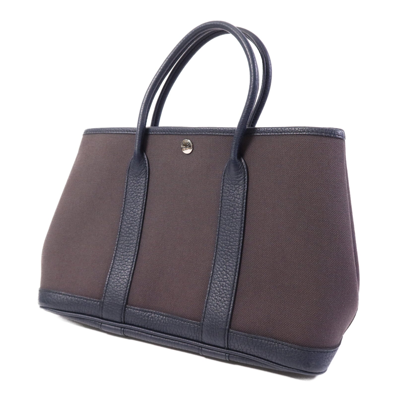 HERMES 帆布Garden Party TPM銀扣手挽袋Bleu Nuit/Ebene