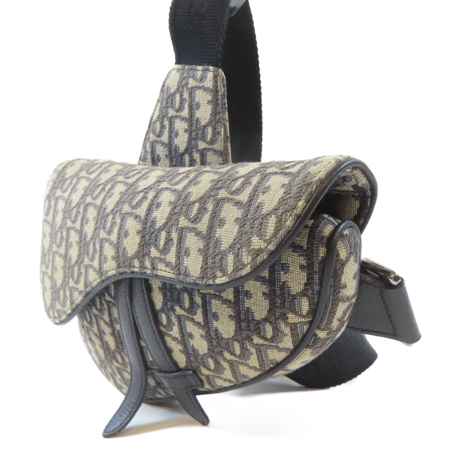 Dior 【激減優惠】帆布Saddle Oblique Jacquard銀扣肩背袋淺褐色/藍色