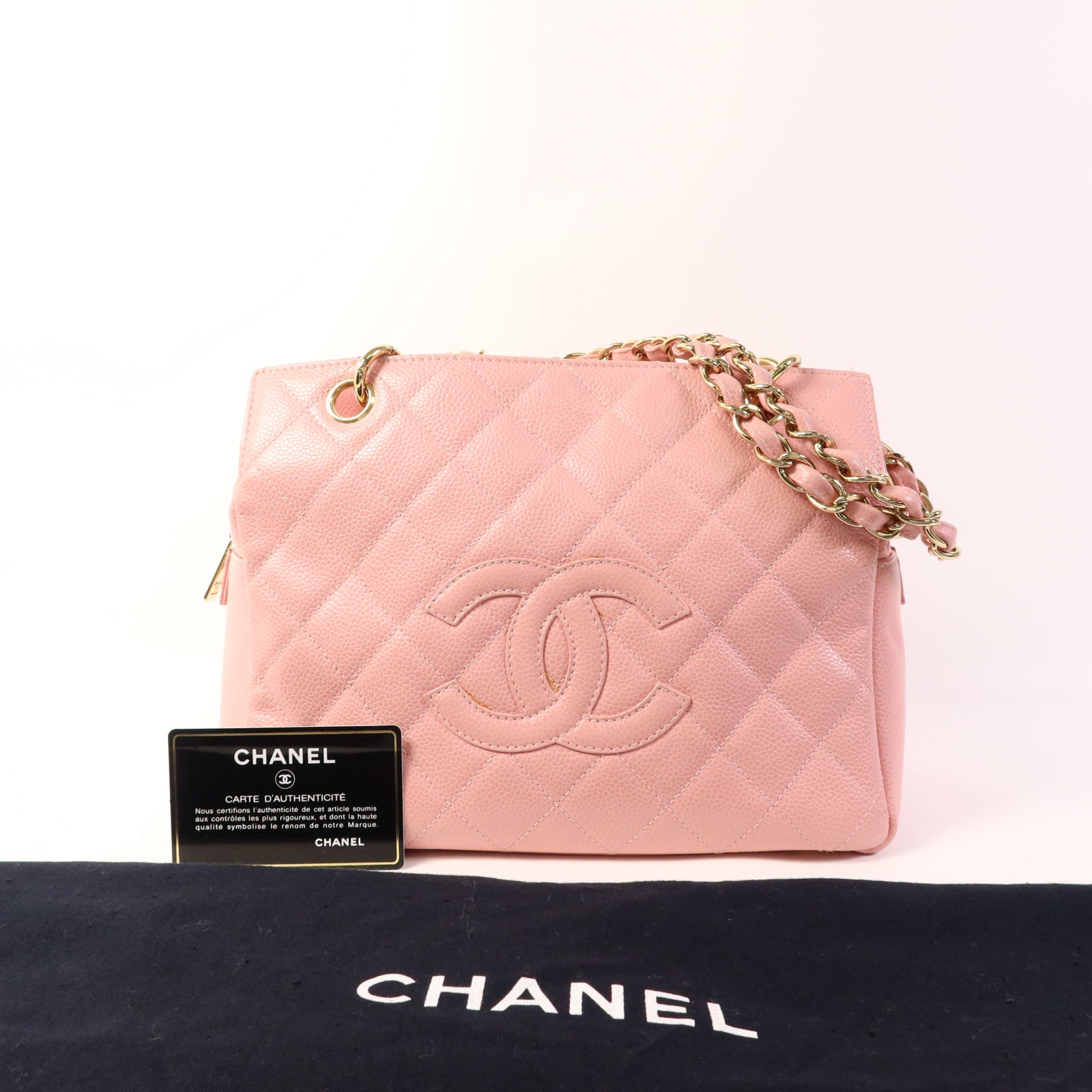 CHANEL 牛皮皮革Petite Timeless Tote Bag金扣鏈帶肩背袋