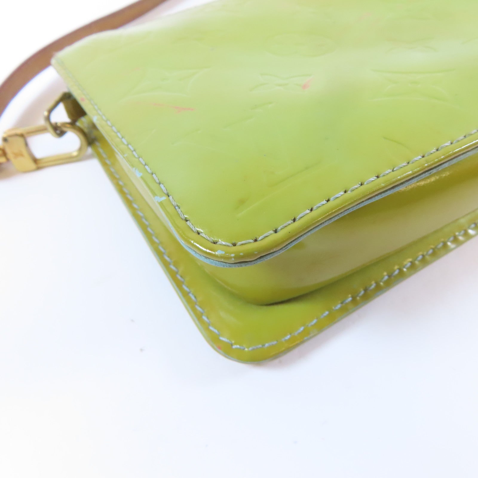 LOUIS VUITTON Monogram Vernis Pochette Accessories Tote Bag金扣手挽袋綠色