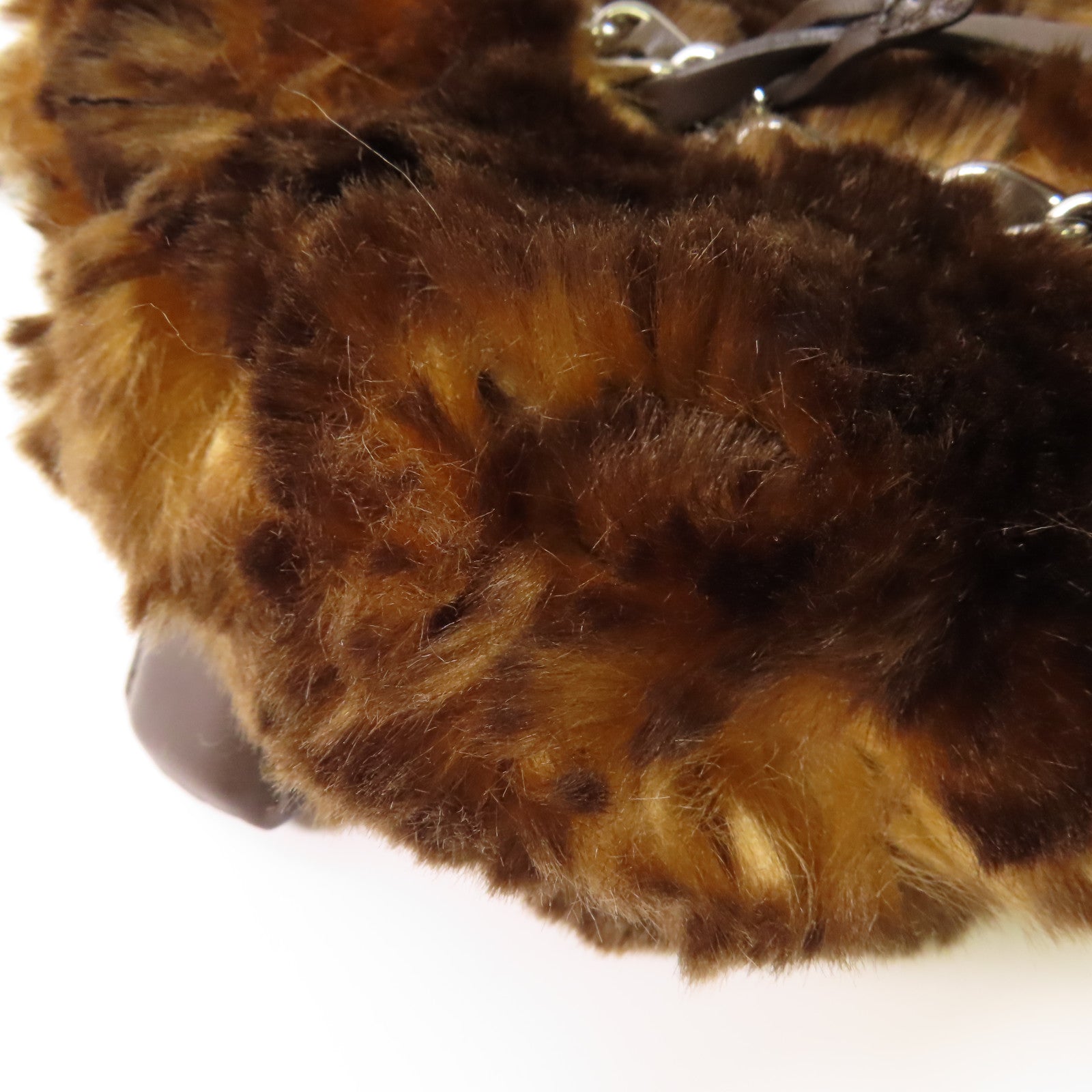 PRADA 合成毛皮Shoulder Bag銀扣鏈帶肩背袋