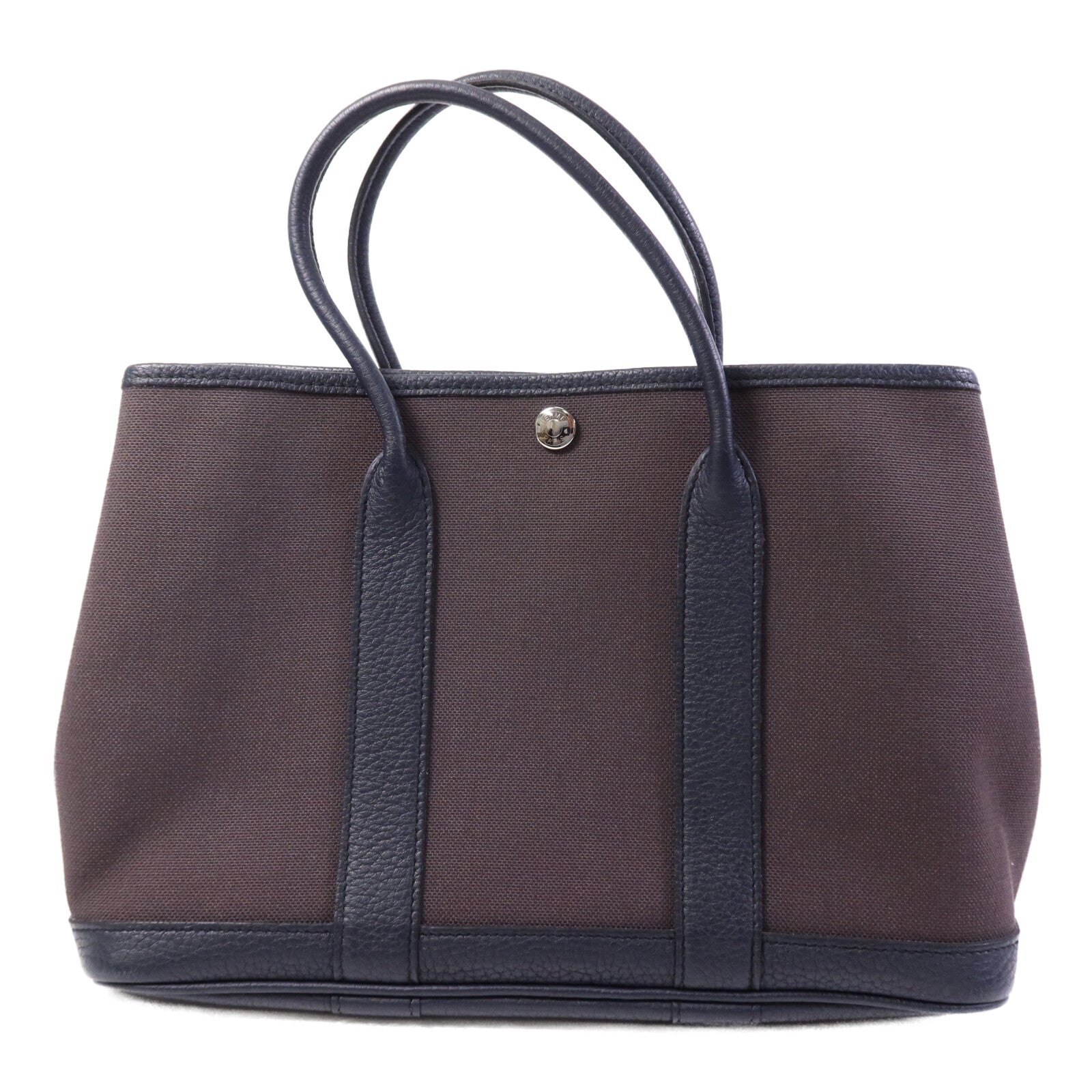 HERMES 帆布Garden Party TPM銀扣手挽袋Bleu Nuit/Ebene
