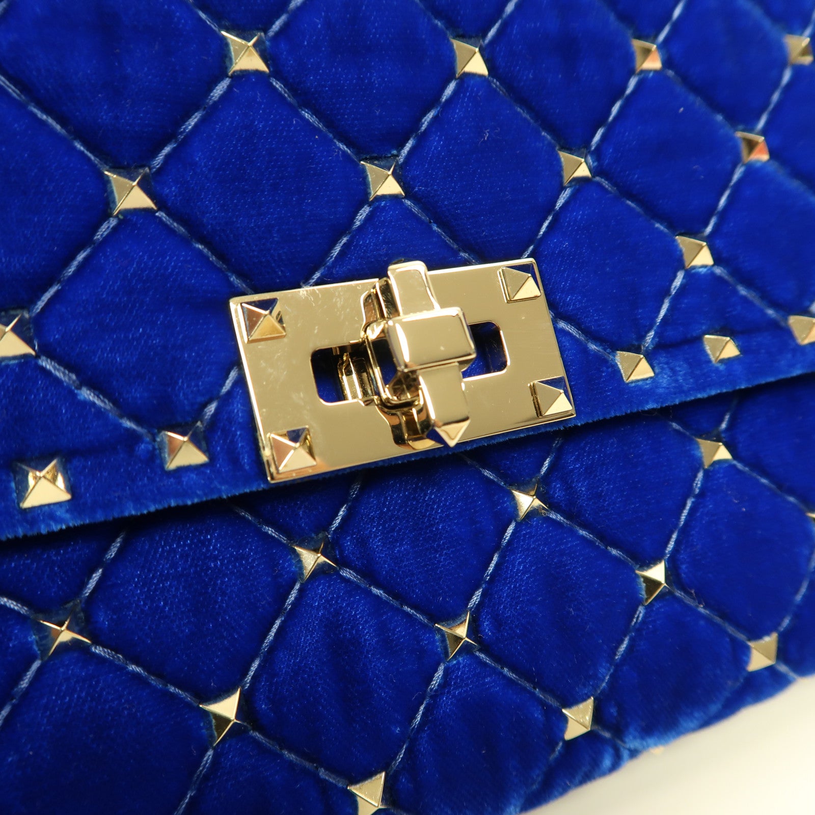 Valentino 天鵝絨Chain Shoulder金扣鏈帶肩背袋藍色