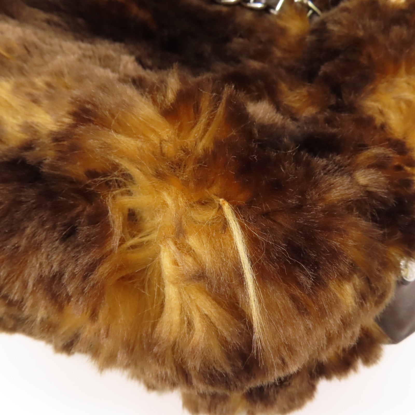 PRADA 合成毛皮Shoulder Bag銀扣鏈帶肩背袋