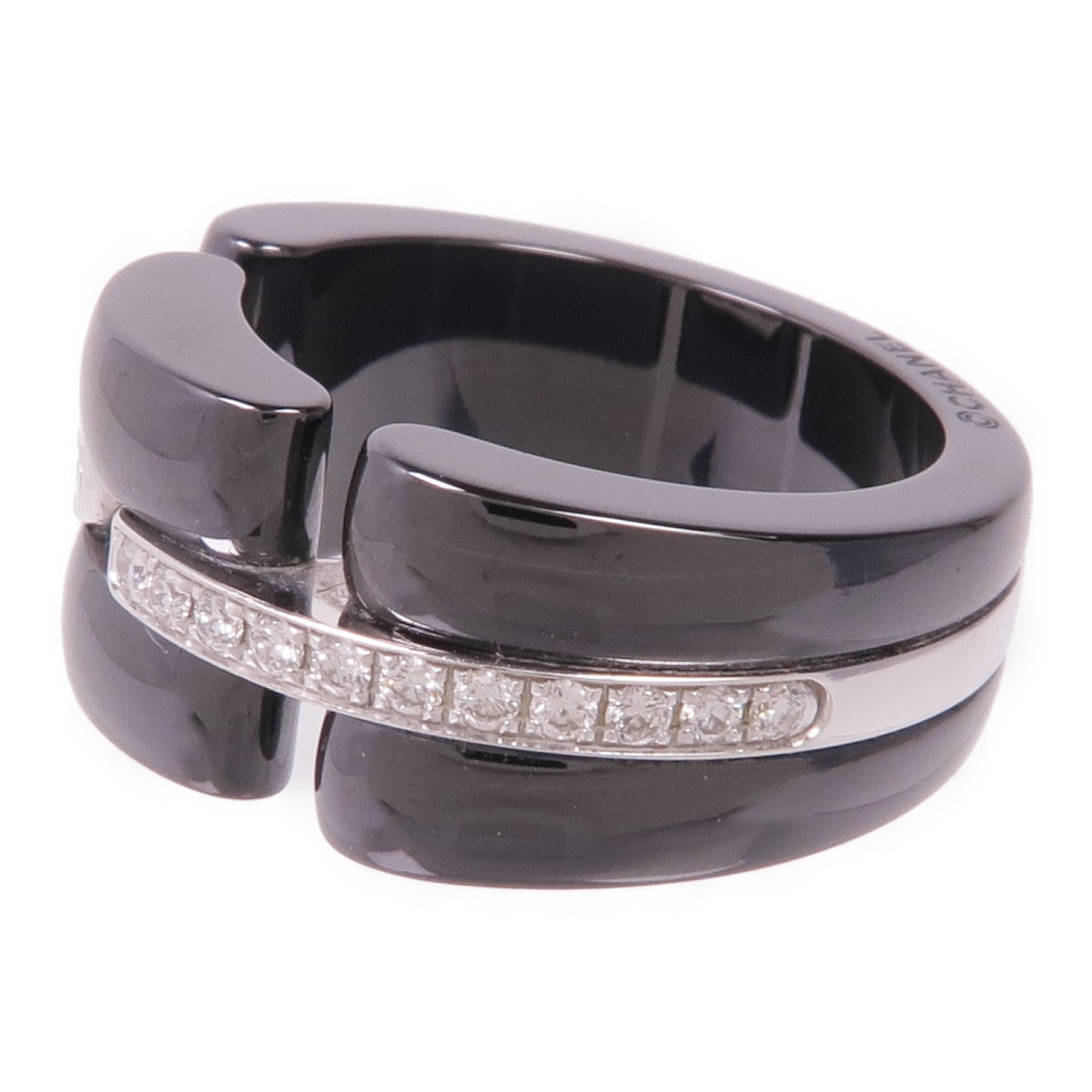 CHANEL 18K白金/陶瓷Ultra Ring鑽石戒指US#6.25