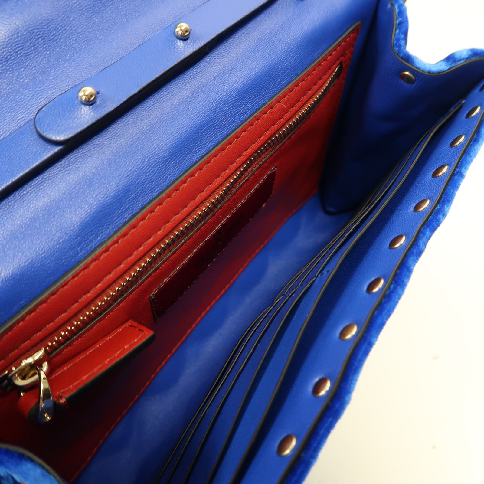 Valentino 天鵝絨Chain Shoulder金扣鏈帶肩背袋藍色