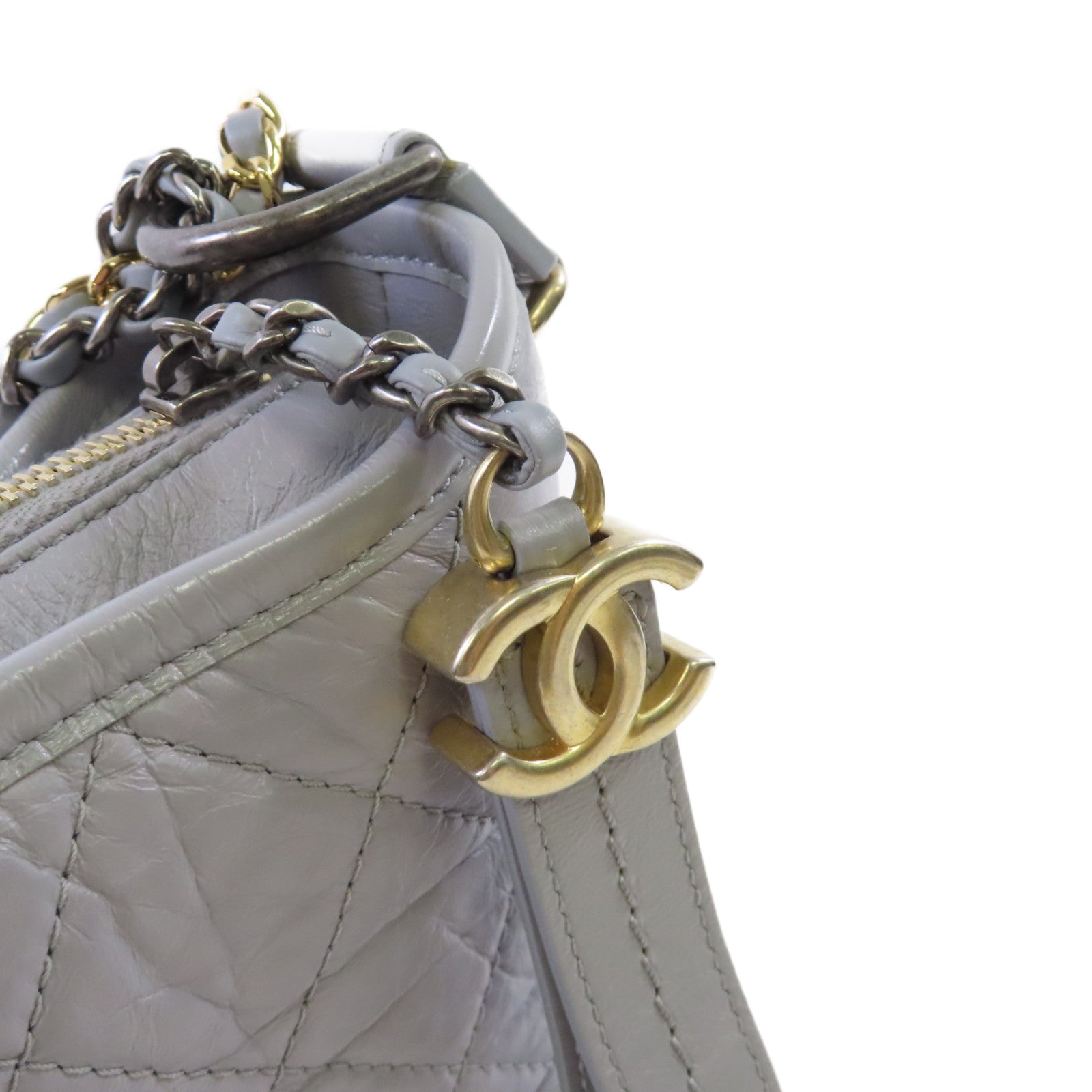 CHANEL 【激減優惠】菱格牛皮皮革Gabrielle Small Chain Shoulder Bag鏈帶肩背袋灰色