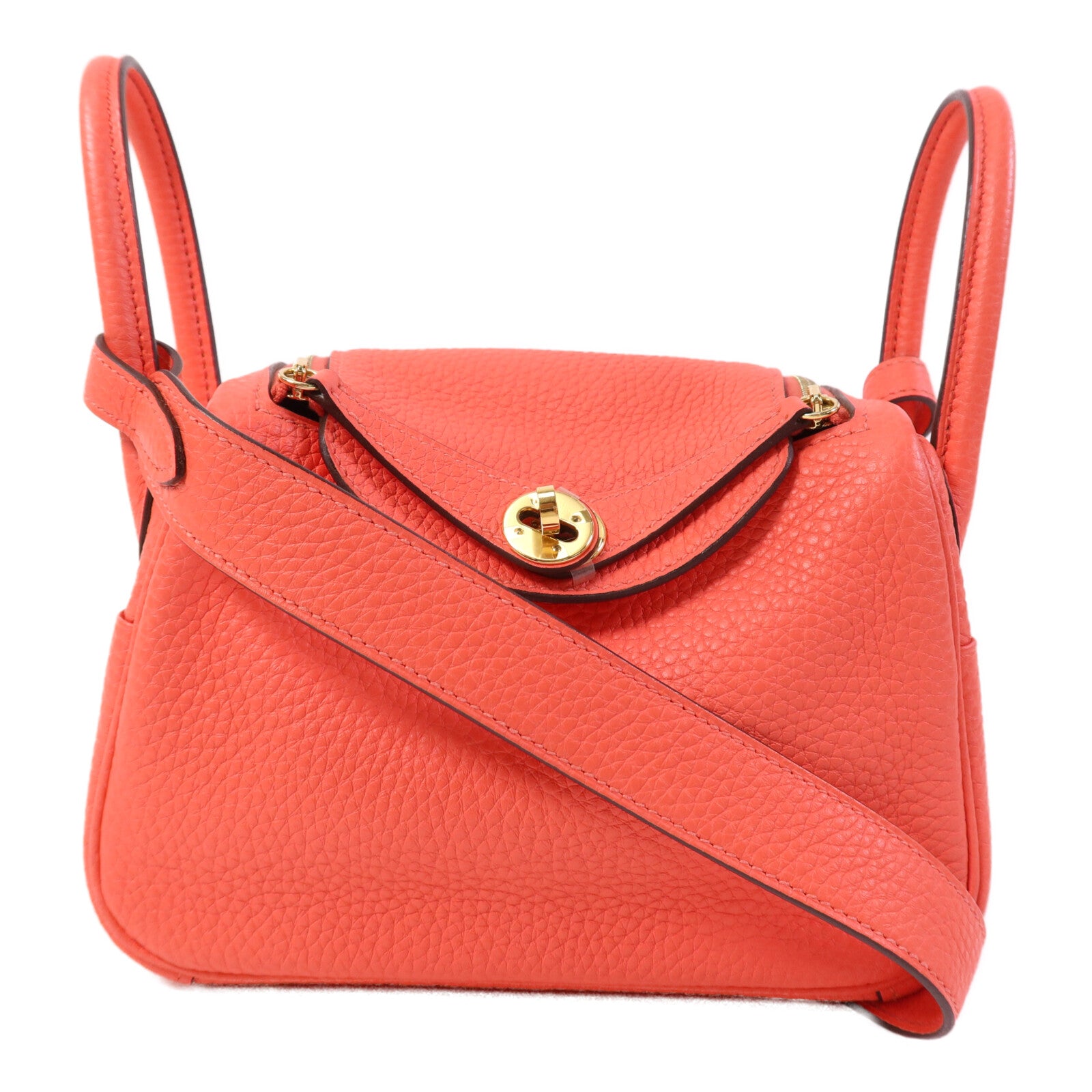 HERMES 【激減優惠】Clemence皮革Mini Lindy金扣手挽肩背兩用袋Rose Texas