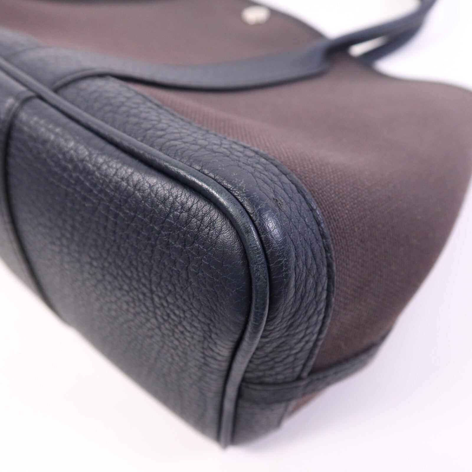 HERMES 帆布Garden Party TPM銀扣手挽袋Bleu Nuit/Ebene