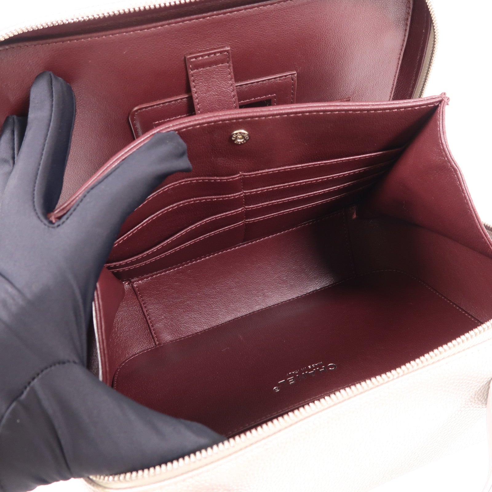 CHANEL SHW Vanity Case Chain 2 Way Bag Calfskin Leather Silver