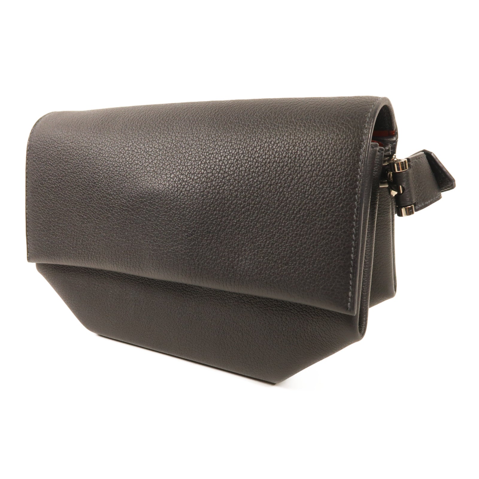 HERMES PHW Opli 24 Shoulder Bag Clemence Leather Black
