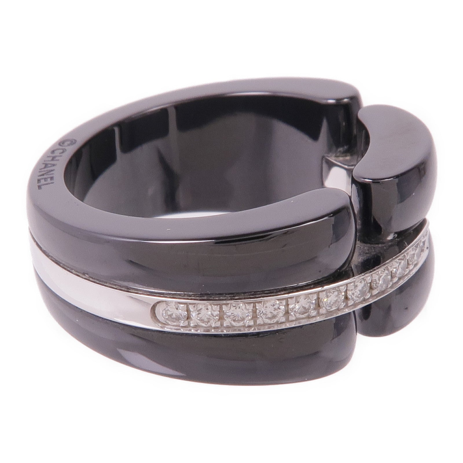 CHANEL 18K白金/陶瓷Ultra Ring鑽石戒指US#6.25