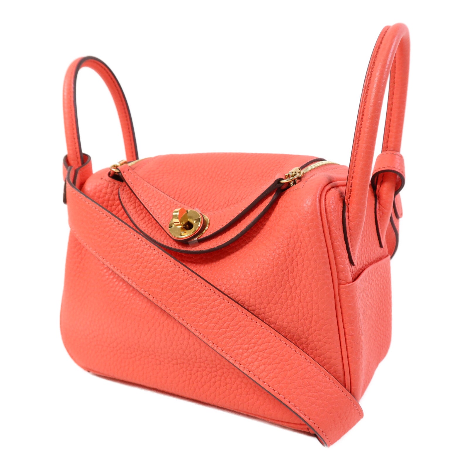 HERMES Clemence皮革Mini Lindy金扣手挽肩背兩用袋Rose Texas