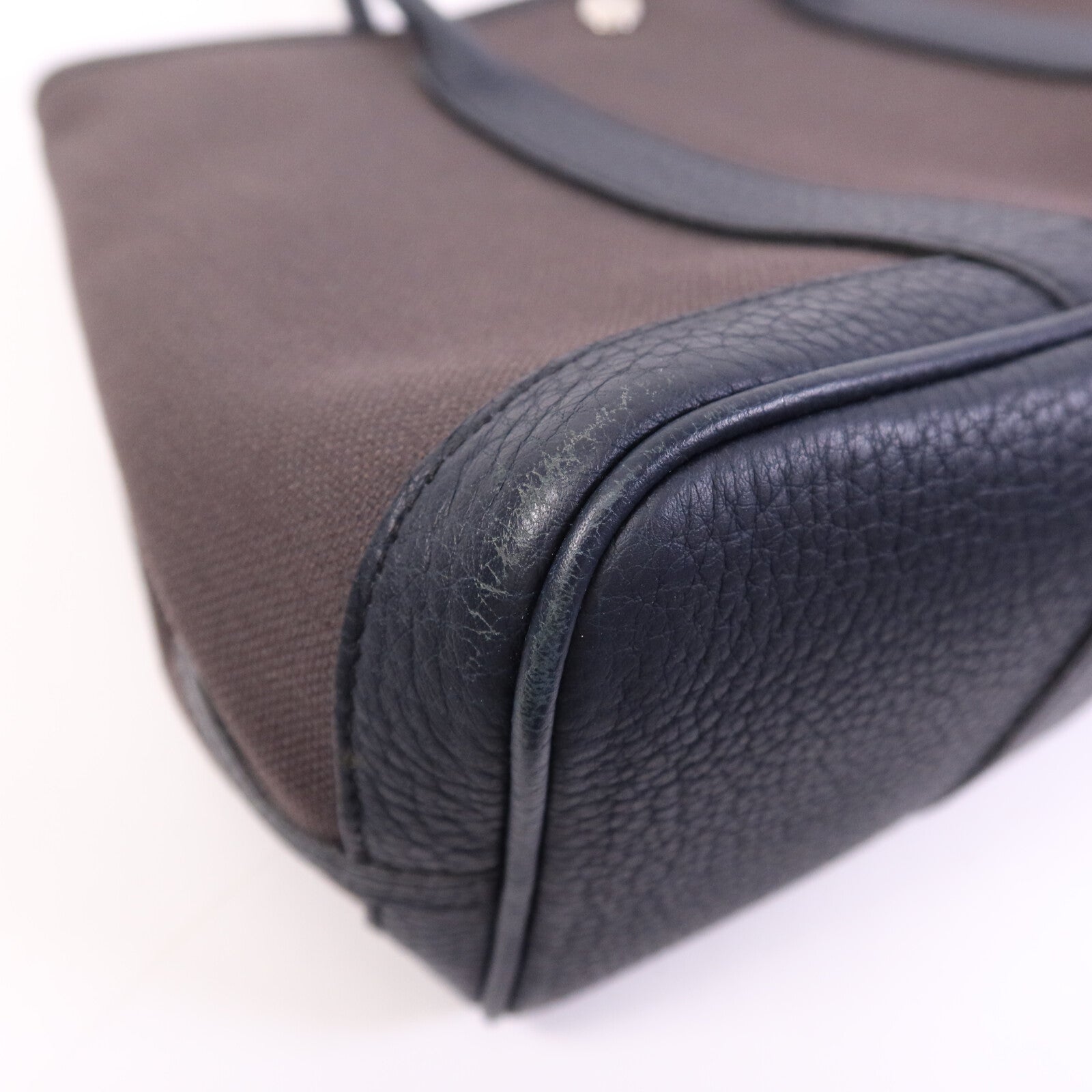 HERMES 帆布Garden Party TPM銀扣手挽袋Bleu Nuit/Ebene