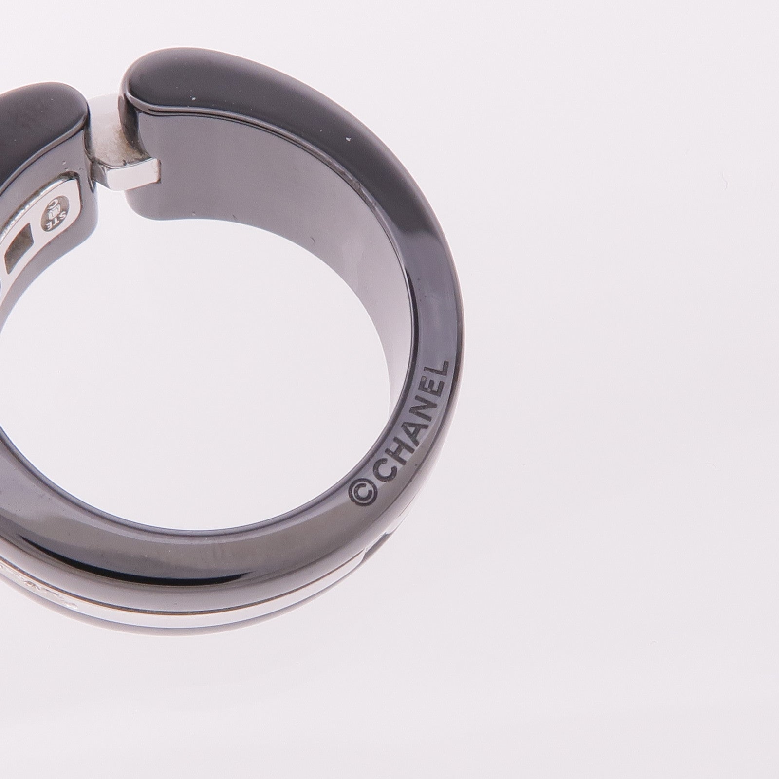 CHANEL 18K白金/陶瓷Ultra Ring鑽石戒指US#6.25