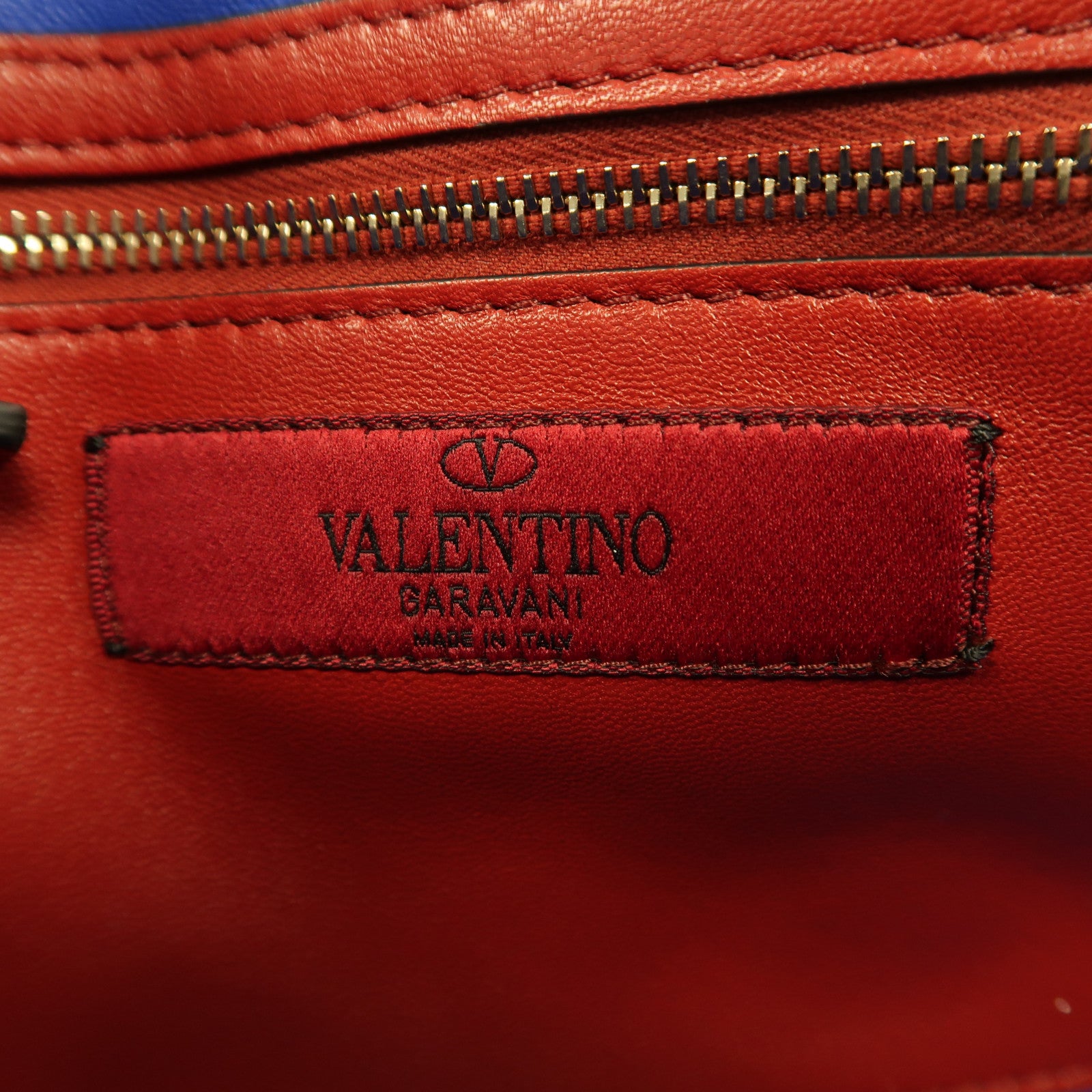 Valentino 天鵝絨Chain Shoulder金扣鏈帶肩背袋藍色