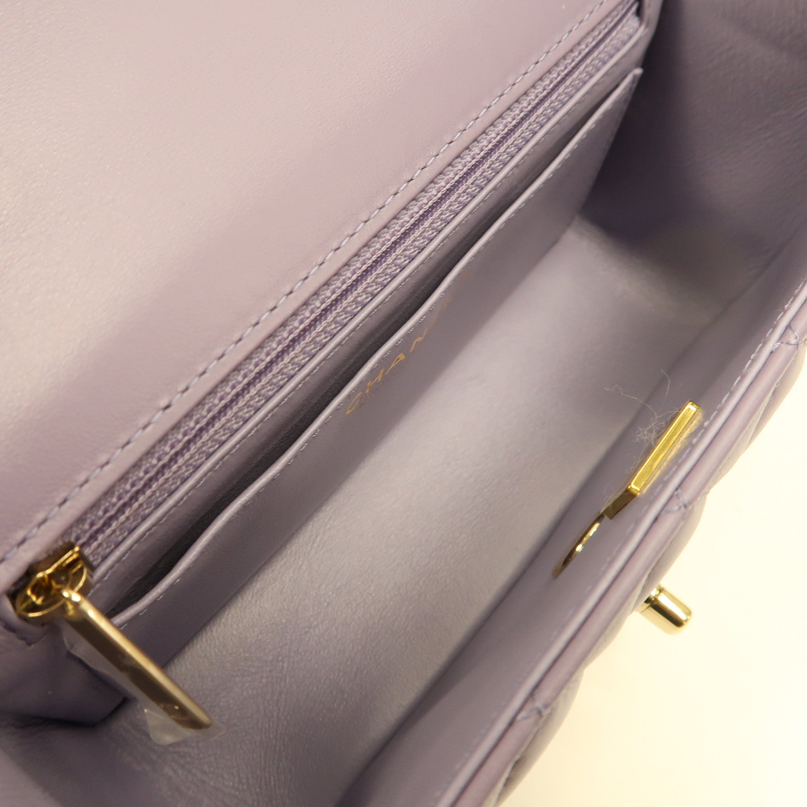 CHANEL 菱格羊皮皮革Mini Flap with Top Handle金扣手挽肩背兩用袋紫色
