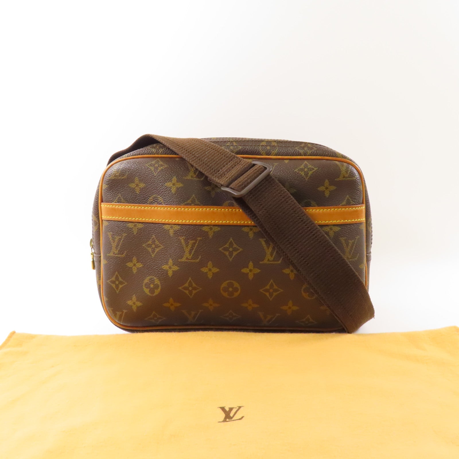 LOUIS VUITTON Monogram Reporter PM金扣肩背袋棕色