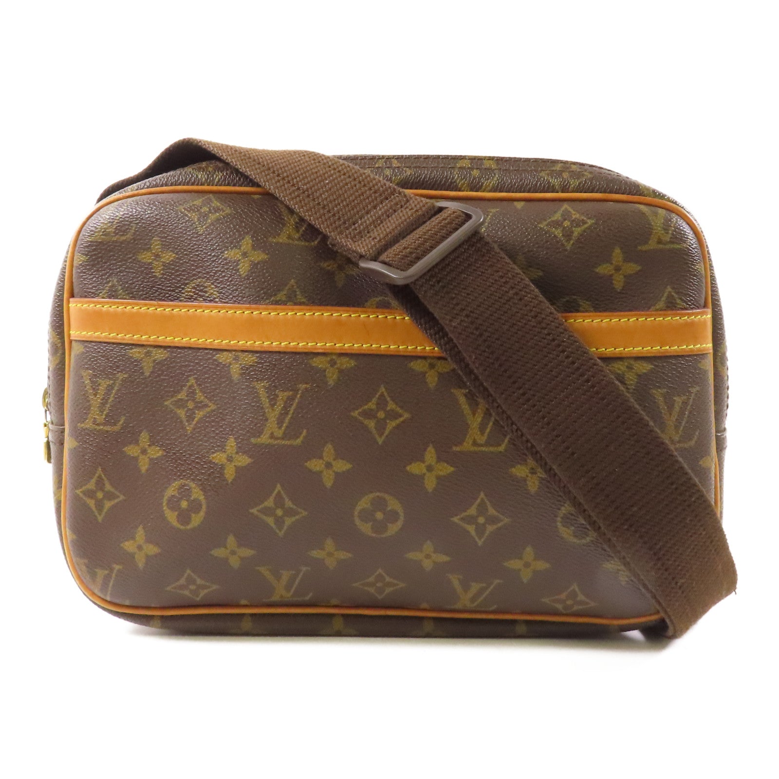 LOUIS VUITTON Monogram Reporter PM金扣肩背袋棕色