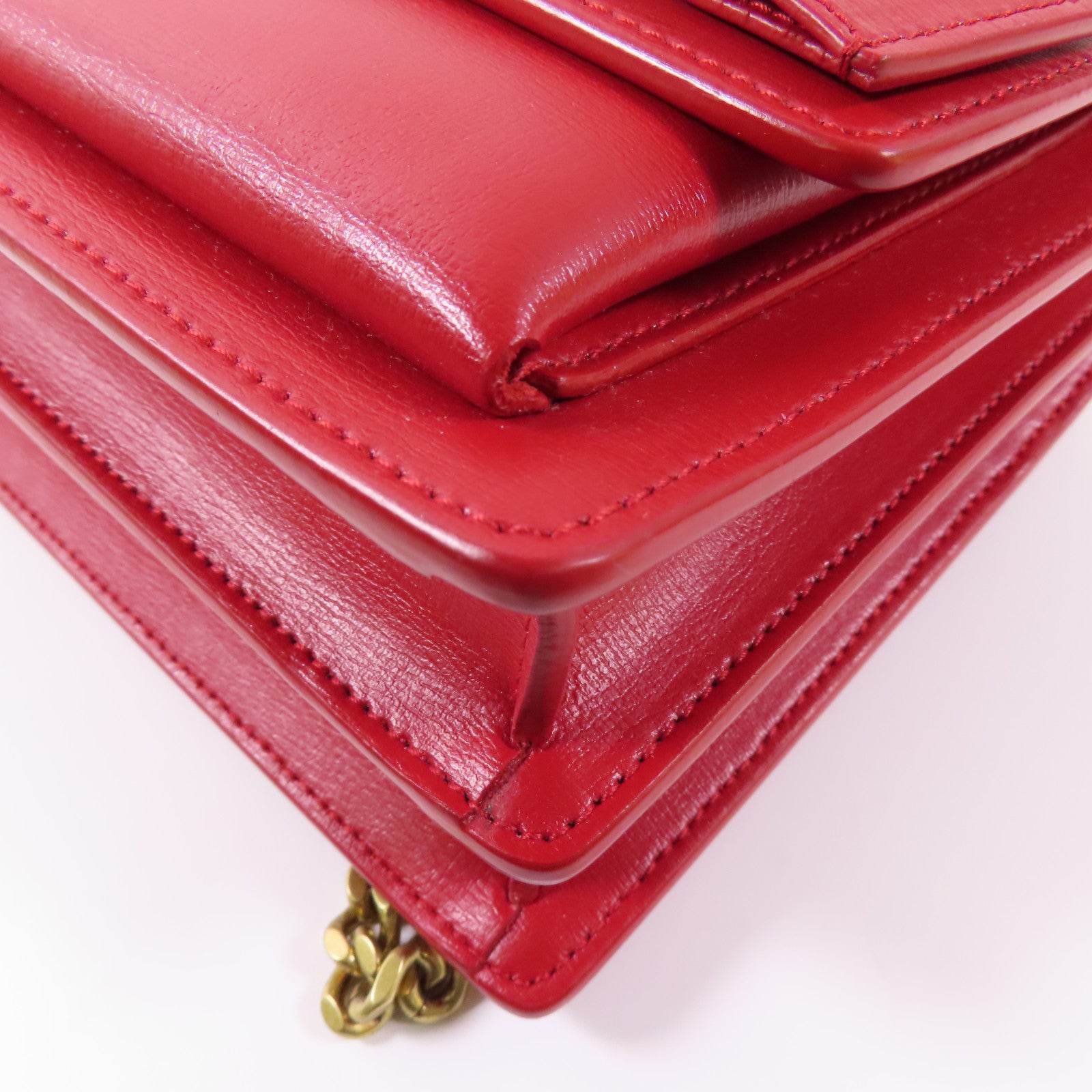 SAINT LAURENT 牛皮皮革Chain Shoulder金扣鏈帶肩背袋紅色