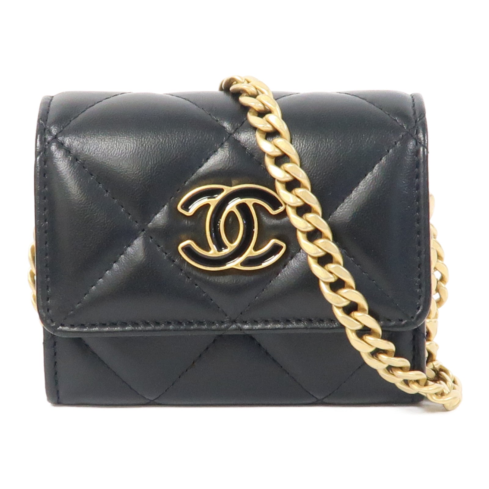 CHANEL 菱格羊皮皮革Chain Shoulder Bag金扣鏈帶肩背袋鏈帶肩背袋