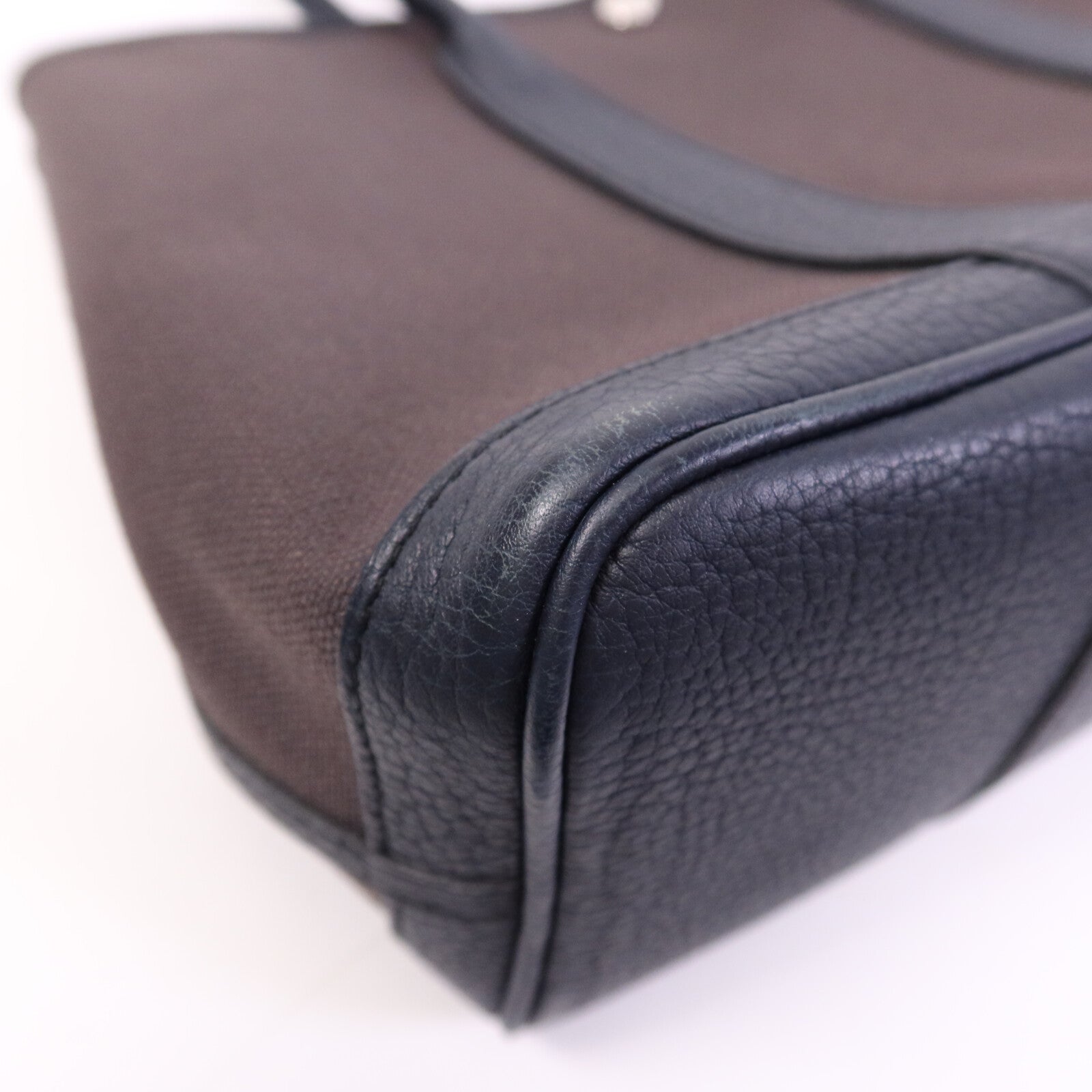 HERMES 帆布Garden Party TPM銀扣手挽袋Bleu Nuit/Ebene