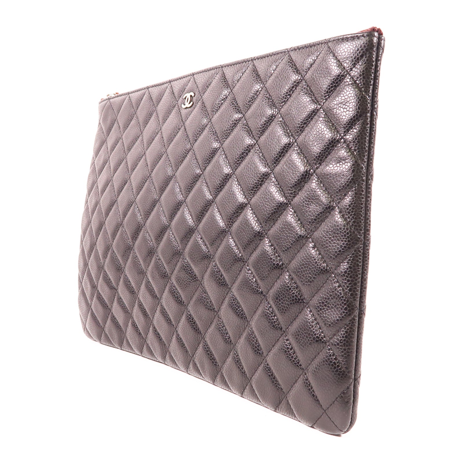 CHANEL 牛皮皮革Pouch銀扣手拿包