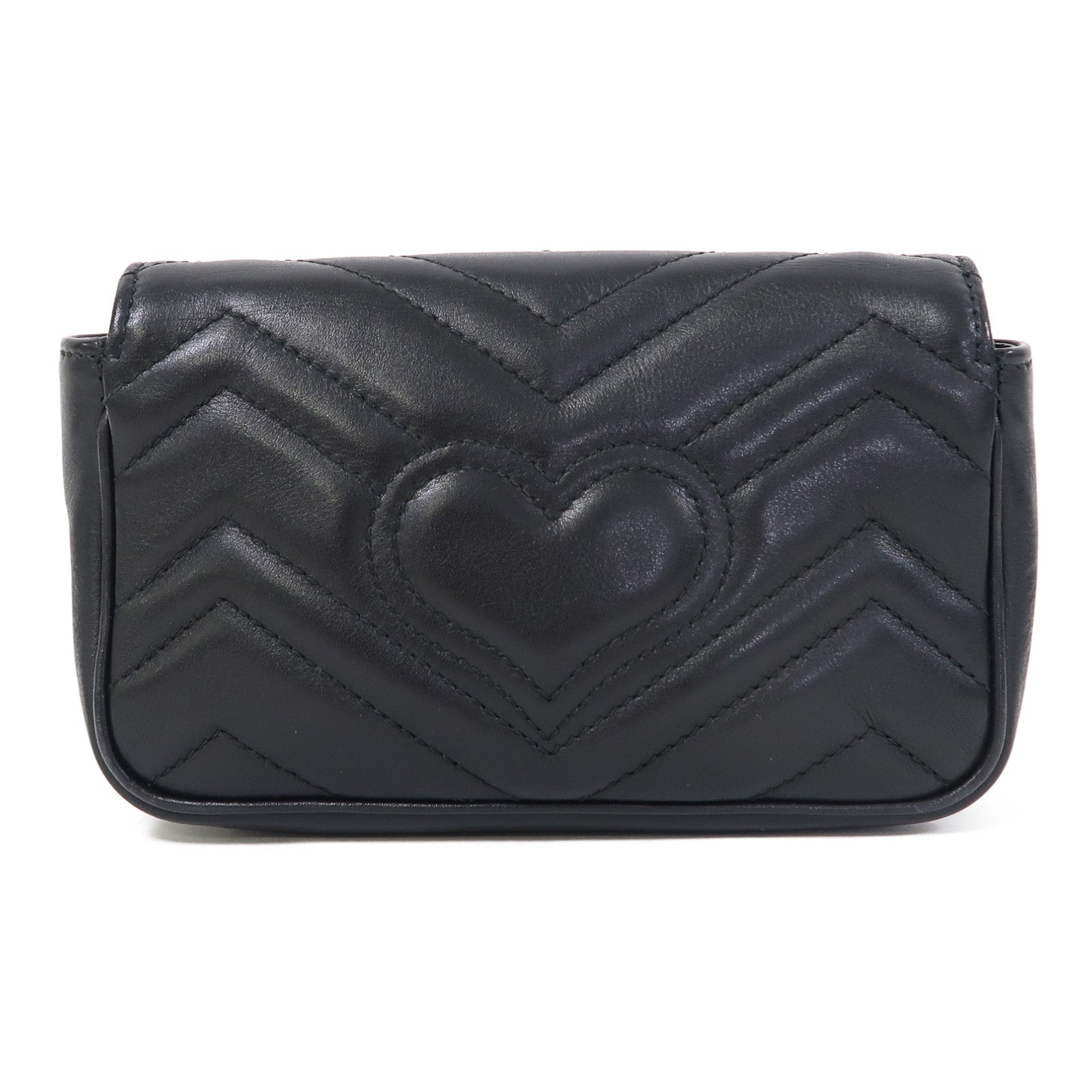 GUCCI 牛皮皮革GG Marmont Super Mini金扣鏈帶肩背袋黑色