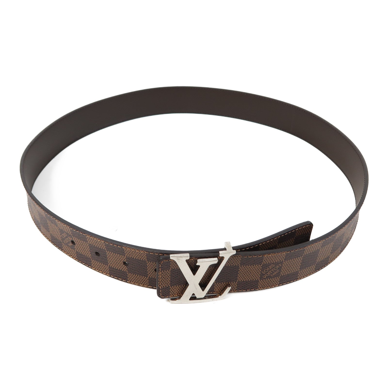 LOUIS VUITTON Damier Ebene Initiales 40mm Belt銀扣皮帶啡色