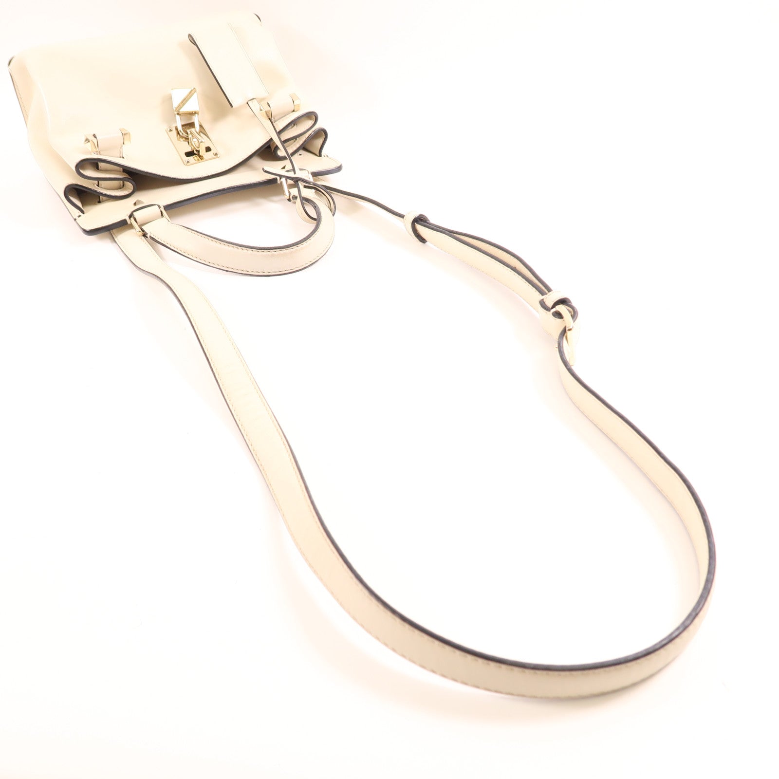 Valentino GHW Joylock Shoulder Bag 2Way Calfskin Leather White