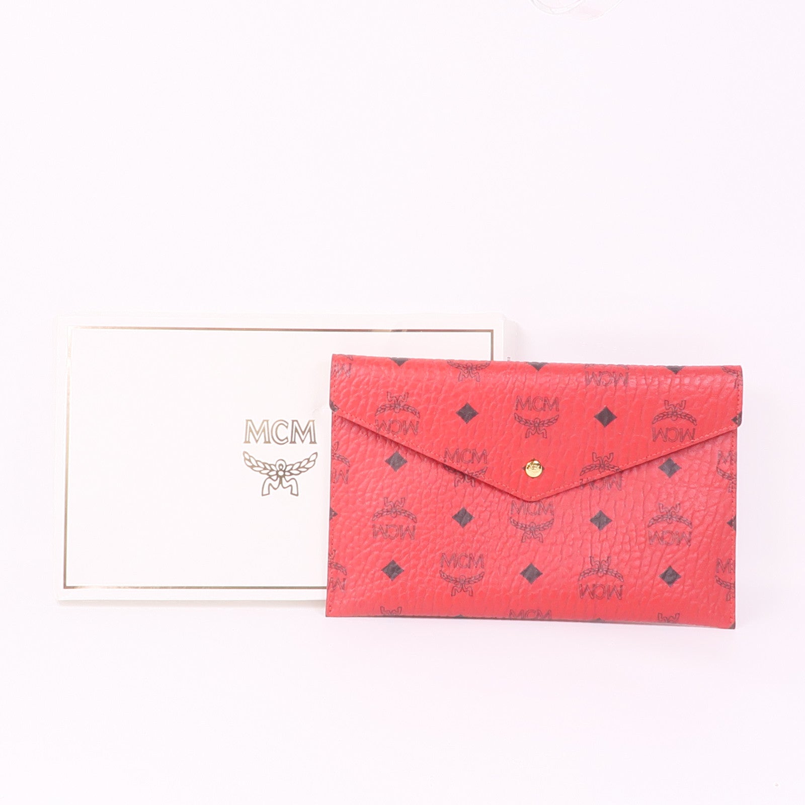 MCM GHW Pouch Clutch Coated Canvas Red