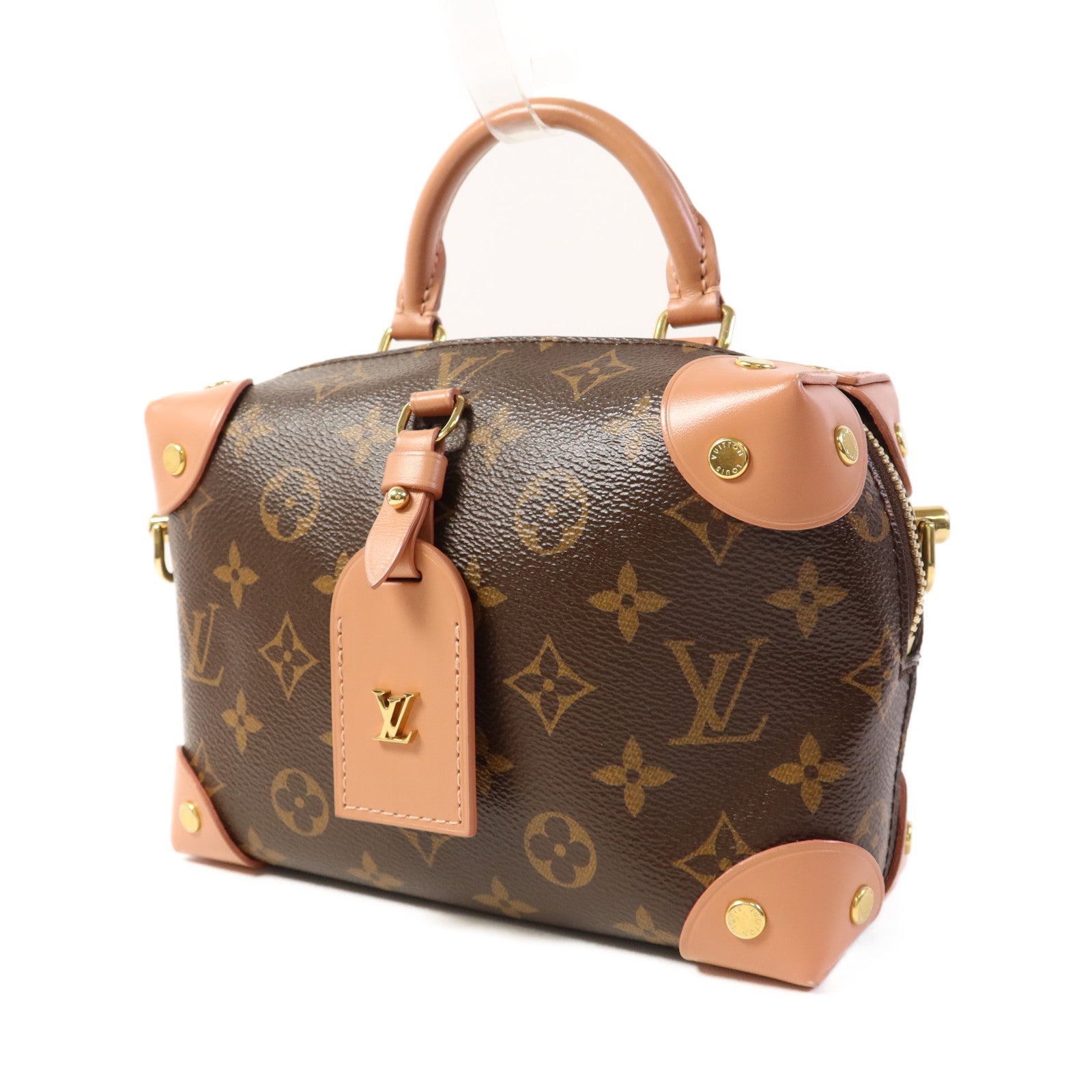 LOUIS VUITTON Monogram Petite Malle Souple金扣手挽肩背兩用袋棕色/粉紅色