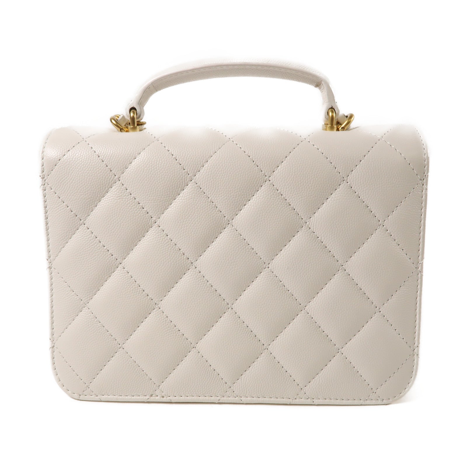 CHANEL 菱格牛皮皮革Chain Shoulder金扣手挽肩背兩用袋白色